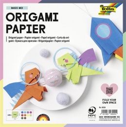 Origami papír, 20x20 cm, 70 g, 100 lap, FOLIA, vegyes színek
