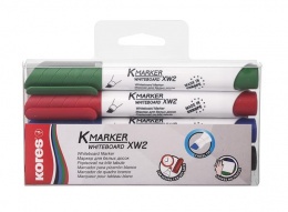 Tábla- és flipchart marker készlet, 3-5 mm, vágott, KORES "K-Marker XW2", 4 különböző szín